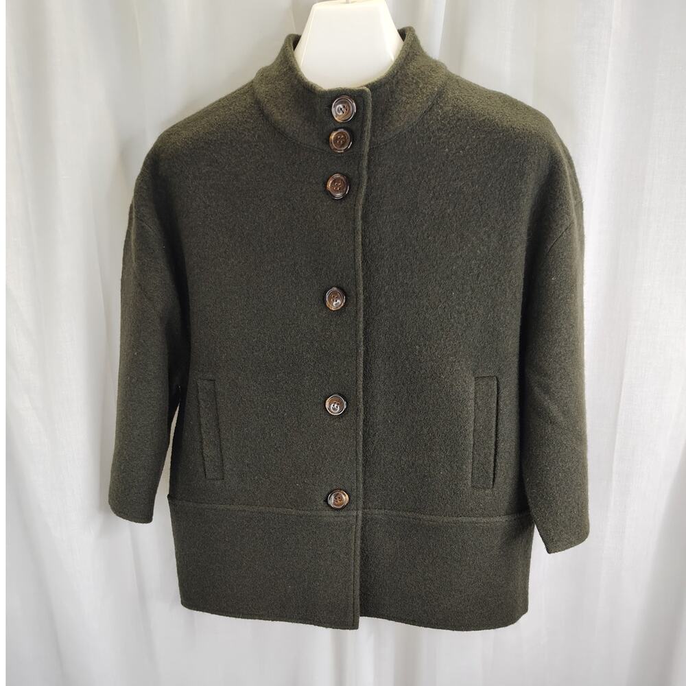 Jones New York Collection Olive Green Merino Wood 3/4 Sleeve Jacket, M